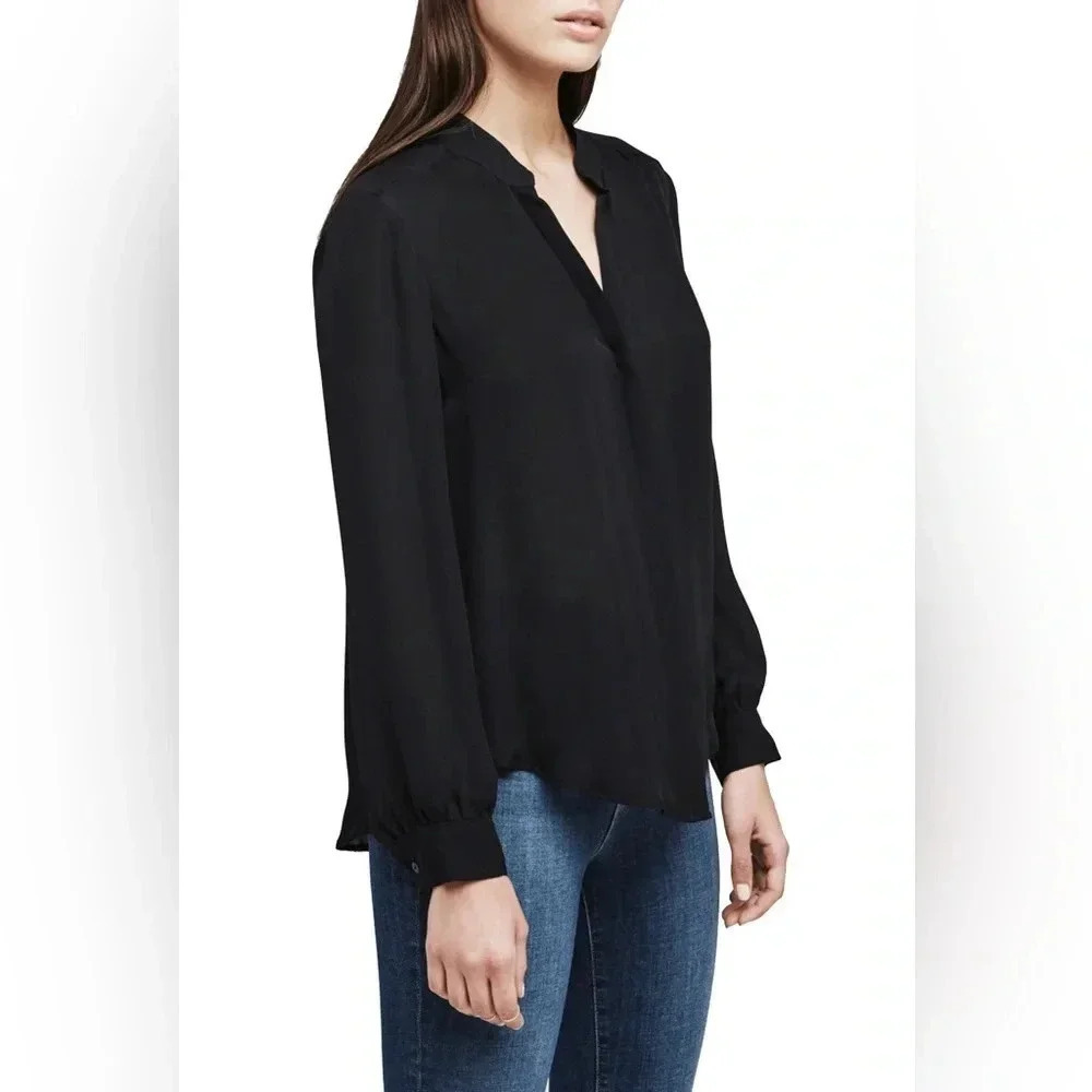 Theory 100% silk long sleeve V-neck top shirt in black size S